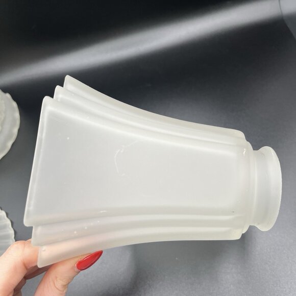 Vintage Frosted Glass Light Shades Lot 3 Art Deco Mid Century 2.25” Fitter READ - Picture 12 of 14